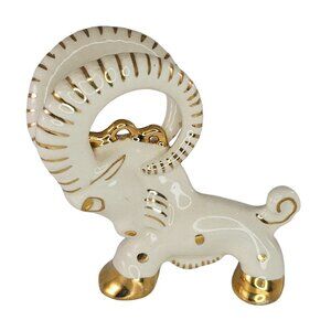 Vintage Art Deco Grindley Ware Ram Goat Figurine White Gold Zodiac Aries